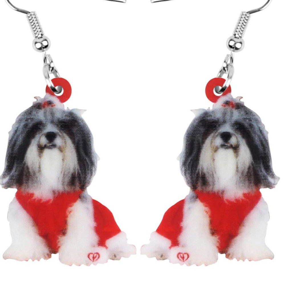 Shih Tzu Dog Mama Fur Baby Drop Earrings Boho Chic